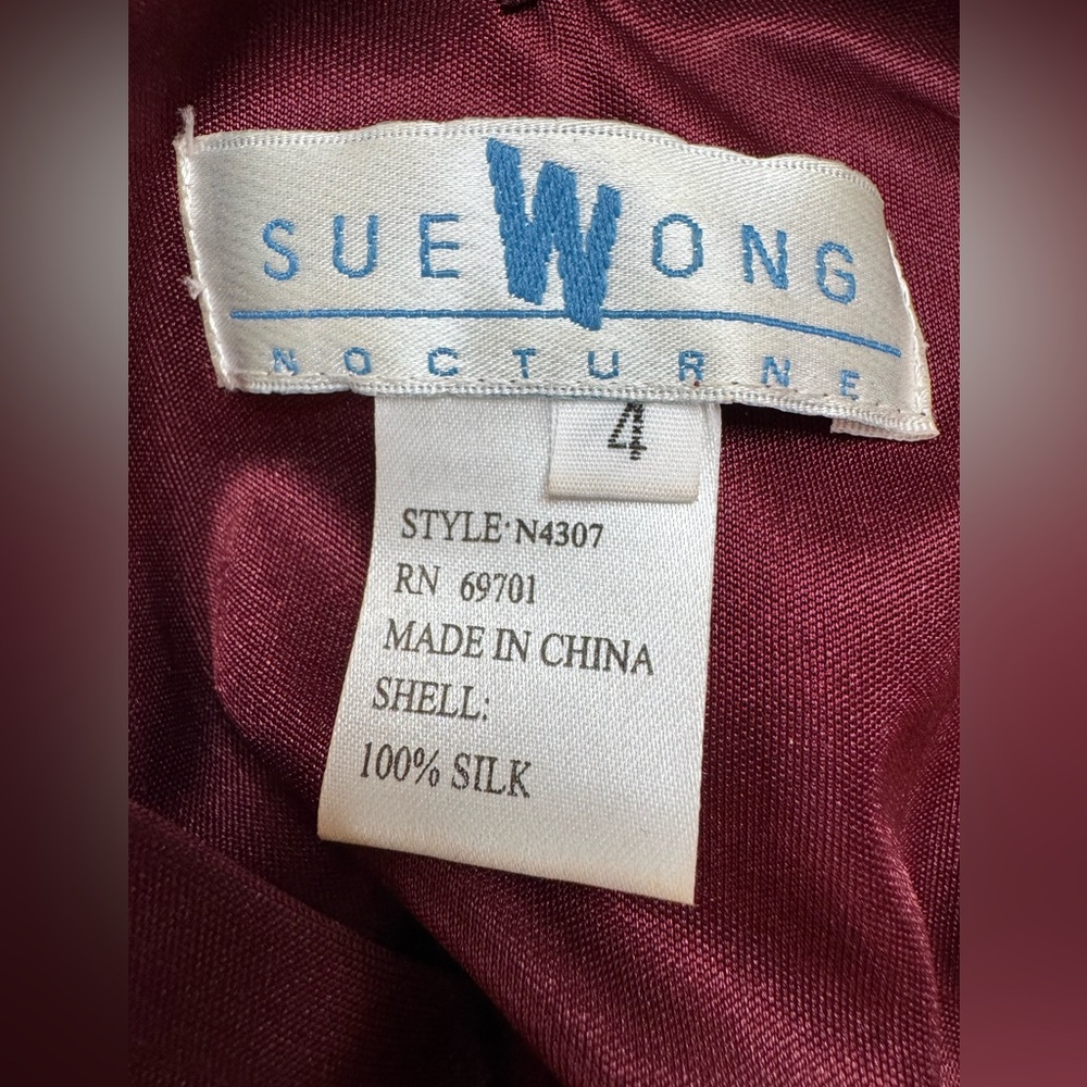 Vintage Y2K Sue Wong Nocturne Burgundy Beaded Embroidered Asymmetrical Dress 4 - Picture 3 of 17